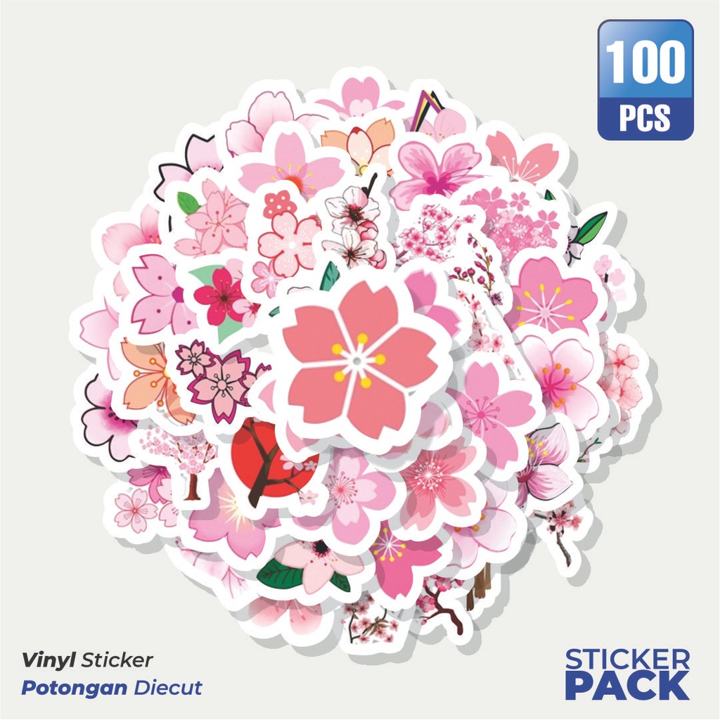 

Super Hemat! 100 PCS Stiker Pink Romantic Bunga Sakura Series Waterproof Aesthetic- Untuk Laptop, Motor, dan Helm - Paper Stationery Pack