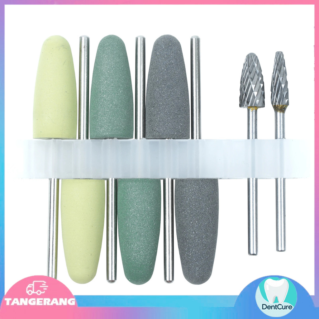 (8pcs) Dental set bur acrylic trimmer poles akrilik trimmer burs kit gigi palsu fraser stone hijau t