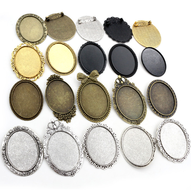 

New Fashion 5pcs 30x40mm Inner Size Antique Gold/Silver Black Bronze Pin Brooch Pierced Style Base Setting Pendant