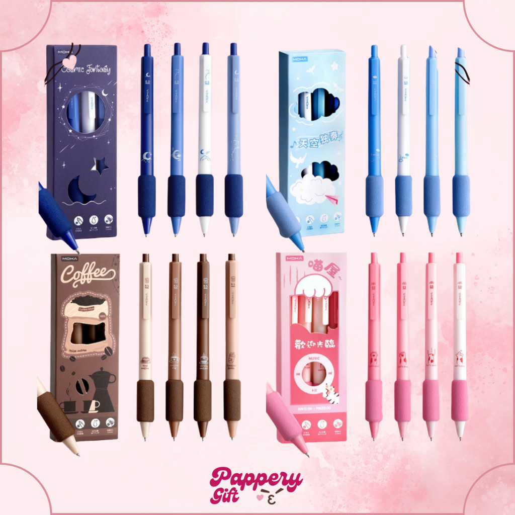 

1 SET ISI 4 PCS Pulpen Gel Mekanik 0.5mm Soft Hand Eurobag Pen Holder Matte - SE0348