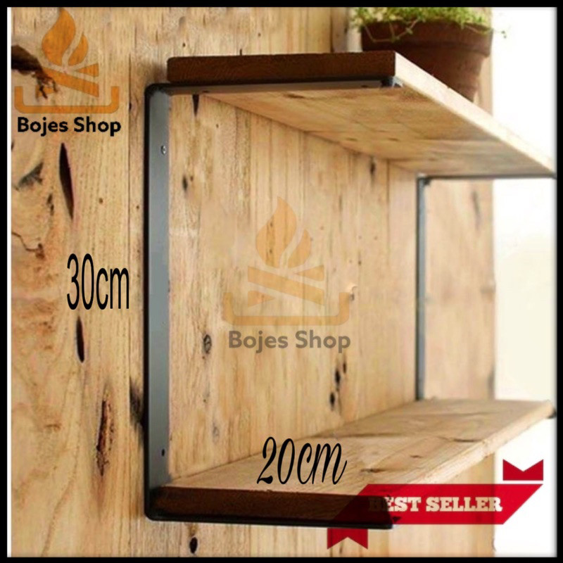 besi siku ambalan rak dinding 2susun bracket besi rak dinding tinggi 30cm