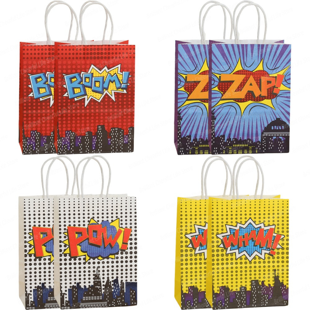 

4/8/12Pcs Superhero Party Favors Bags Comic Hero Paper Candy Gift Treat Bags for Birthday Party Supplies Baby Shower Decorations