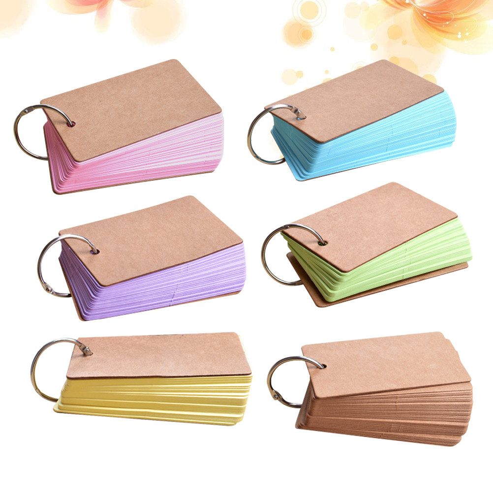 

6pcs Word Cards Blank Flashcards Note Pads DIY Study Notepads Portable Binder Ring Refillable School Stationery