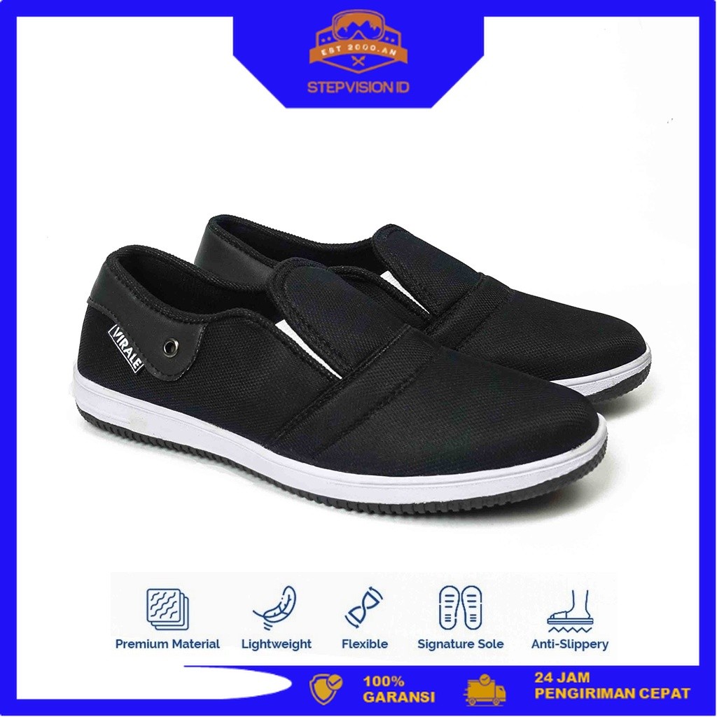 Sepatu Casual Pria Virale - Sepatu Fashion - Sepatu CS 001 Hitam [StepVision ID]