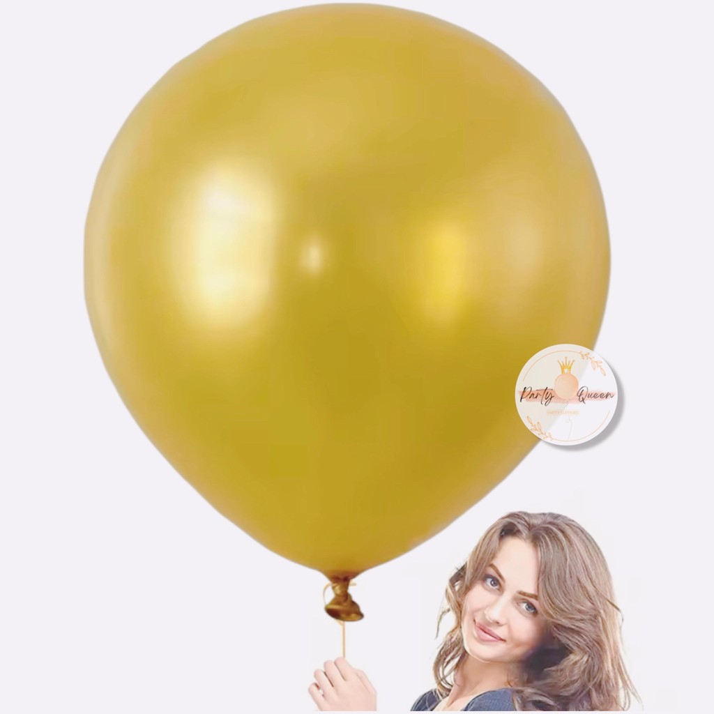 Balon Latex Metalik Jumbo / Balon Karet Polos Gold 18 inch