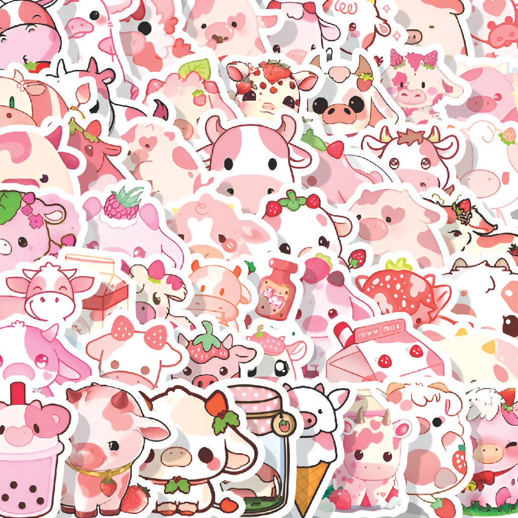 

Stiker Cutting Pack Stiker Strawberry Cow [Sapi Strawberry] Isi 100Pcs Series Aesthetic Lucu Keren Untuk Koper Bahan Vynil
