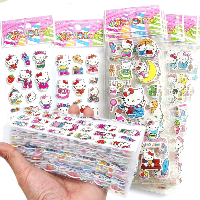 

Kawaii 12pcs/set Hello Kitty 3D Bubble Stickers Decoration Decal Cute Children Reward Puffy Sticker Stationery Supplies Kids Toy