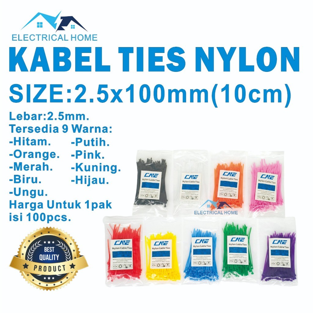 

Kabel Ties Warna-Warni Nylon 2.5x100 (10cm) 100pcs BEST QUALITY