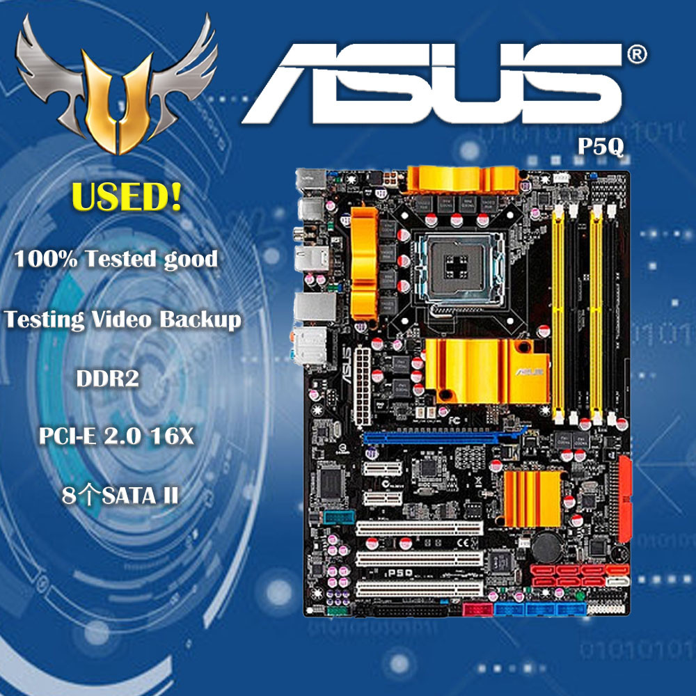 Used ASUS P5Q LGA 775 DDR2 RAM 16GB USB2.0 SATA2 P45 NON-integrated Desktop motherboard Free shippin