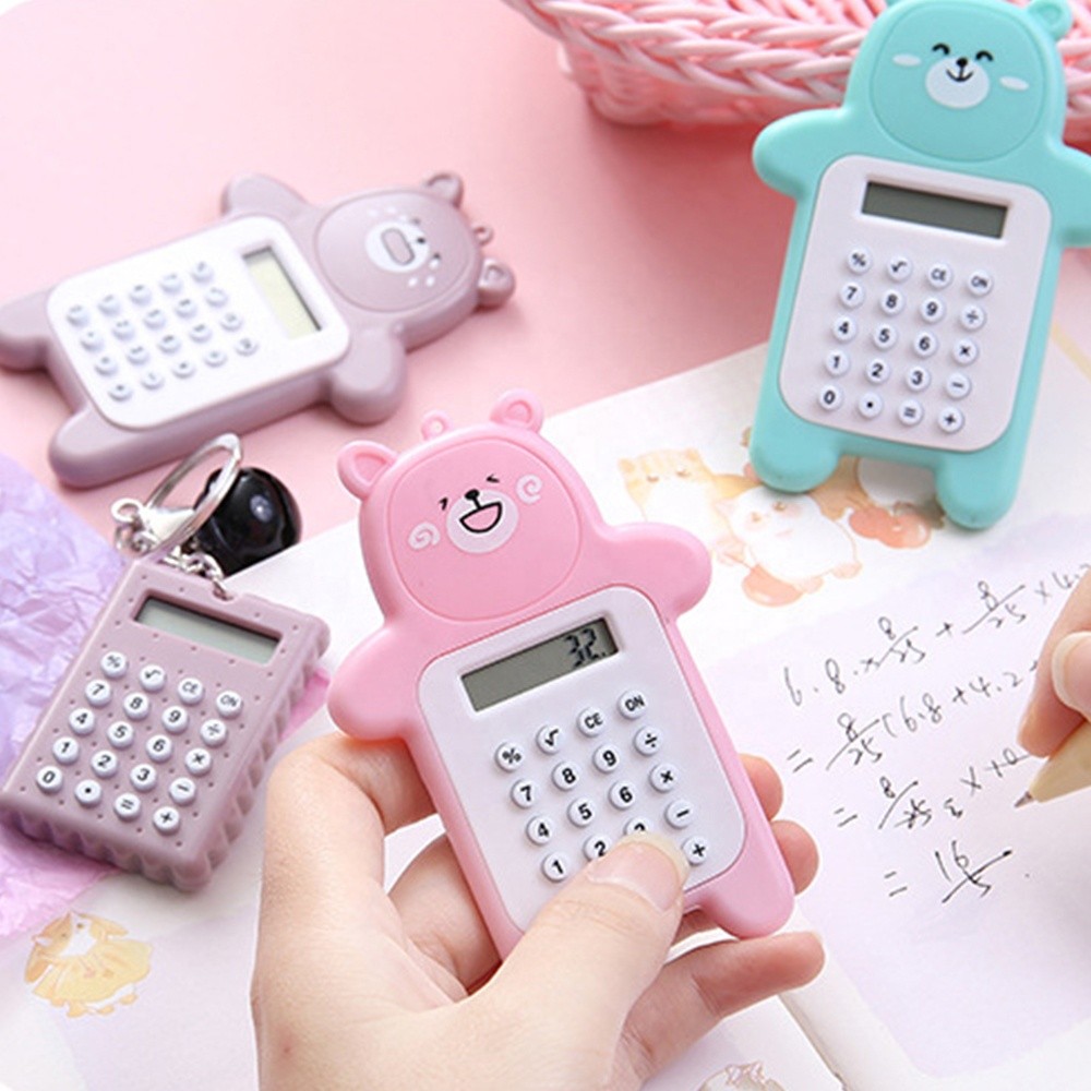 

Mini Bear Digit Calculator Portable Cute Calculator Pocket Size 8 Display Cartoon Bear Cute Creative Calculator Office Supplies