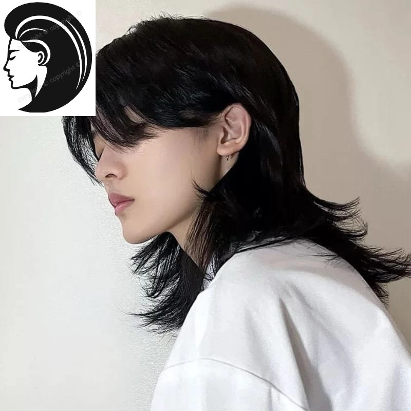 【Rambut nyata.】 Rambut Palsu Pria Full Wig Sintetis Pria Serigala Ekor Wig Pria Dan Wanita Samurai J