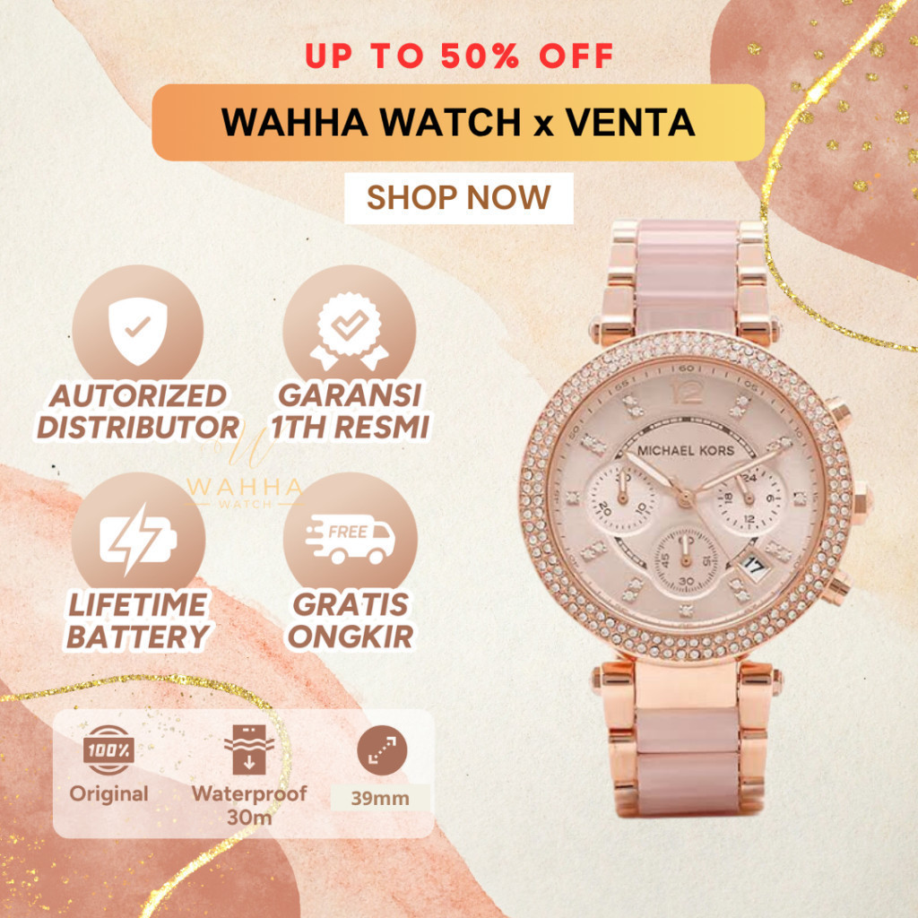 Jam Tangan  MK 5896 Parker Blush Dial Rose Gold Stainless Steel Strap [BERGARANSI]