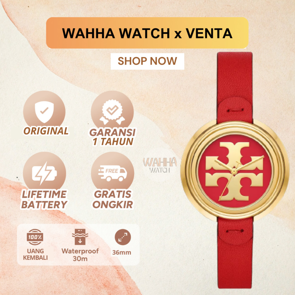 Jam Tangan Wanita Tory Burch TBW6202 / TBW 6202 Miller Parrot Leather / Gold-Tone [BERGARANSI]