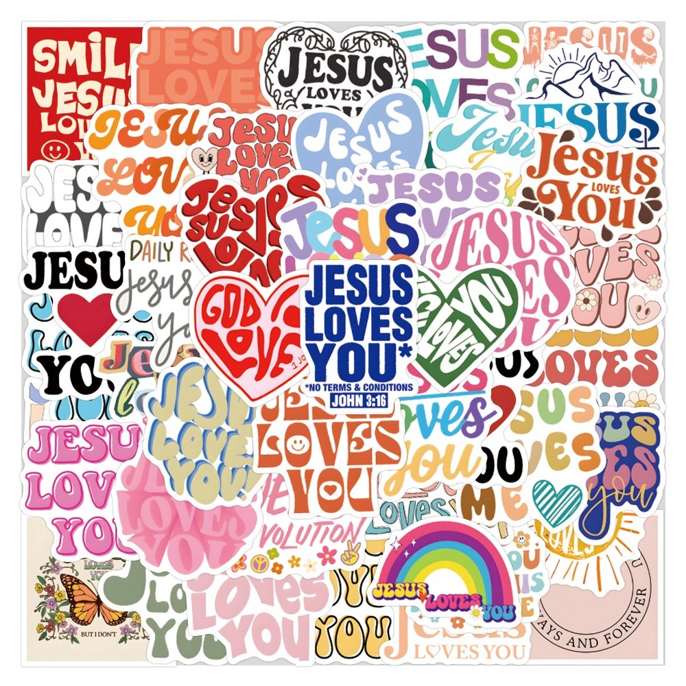 

10/27/54pcs Jesus Loves You Graffiti Stickers for DIY Scrapbooking Waterproof Travel Luggage Water Bottle Phone Laptop Guitar