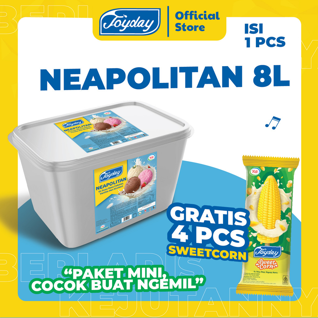 

Joyday Ice Cream Neapolitan 8 Liter + Bonus 4 Sweet Corn | Es Krim Coklat Stroberi Vanila Literan