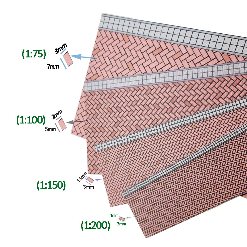 

1:87/100/150/200 Scale Sidewalk Model Ground Brick Plates Square Staggered Brick-red Architectural Handmade DIY Train Layout