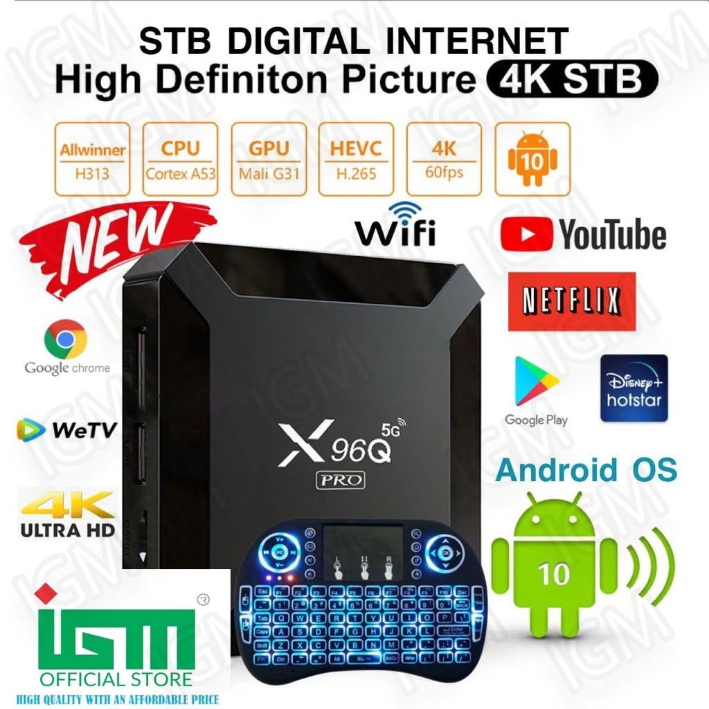 SERBA COD IGM-Android TV Box X96Q PRO 5G 4K Ultra HD Smart TV Box Media Player / STB Android TV X96Q