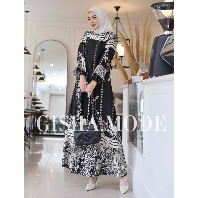 GAMIS TERATAI LENGAN BALON  SILK PREMIUM Motif Ready Jumbo LD 110 LD 120 Sampai LD 130cm Dress musli