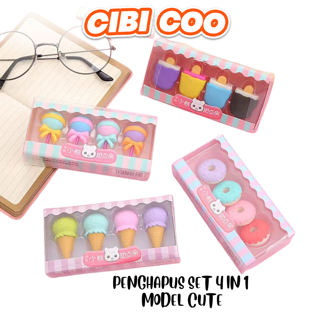 

CIBICOO PENGHAPUS PENSIL H511 PENGHAPUS SET 4 IN 1 MODEL CUTE PENGHAPUS LUCU ERASER ICE CREAM