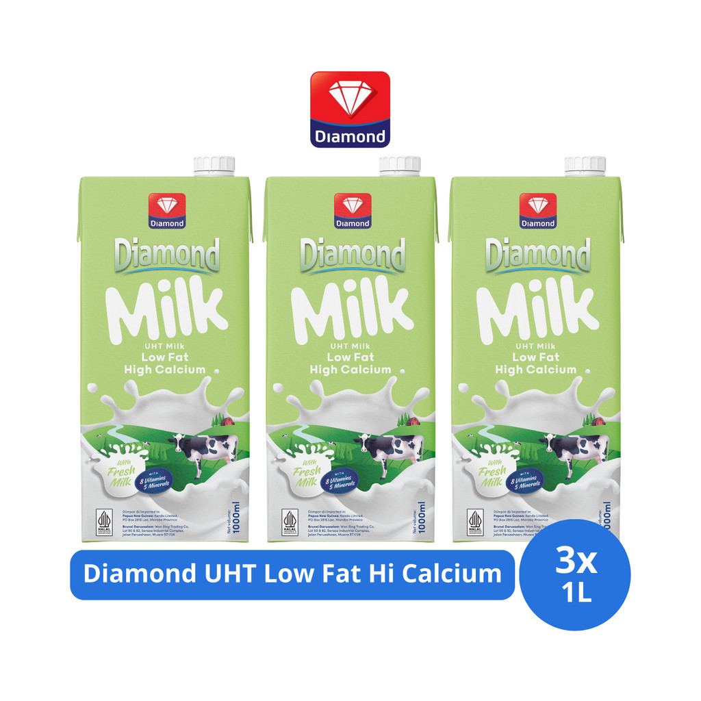 

Diamond Milk Susu UHT Low Fat Hi Calcium 1L x 3 Pcs new