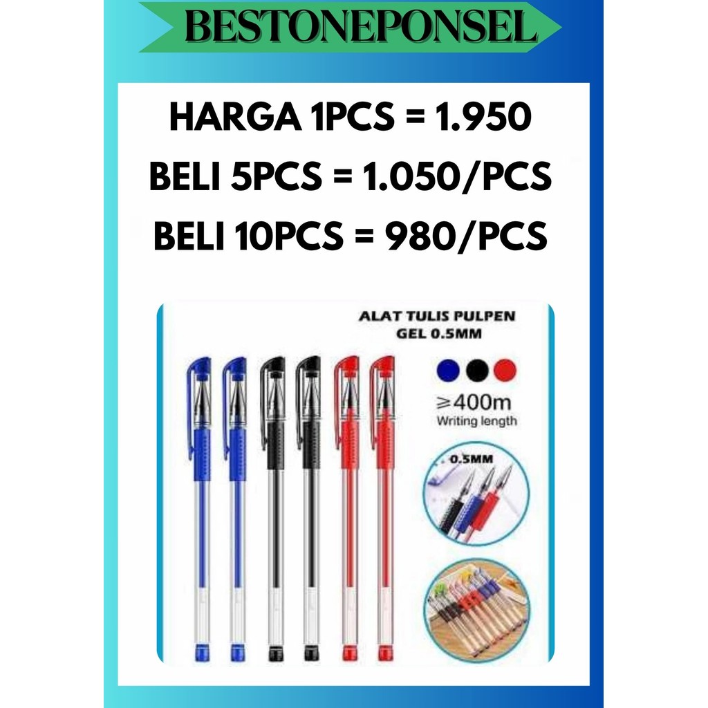 

BOP PENA BOLPOIN PEN PULPEN GEL WARNA HITAM MERAH BIRU 0.5 mm ALAT TULIS SEKOLAH TINTA CAIR N