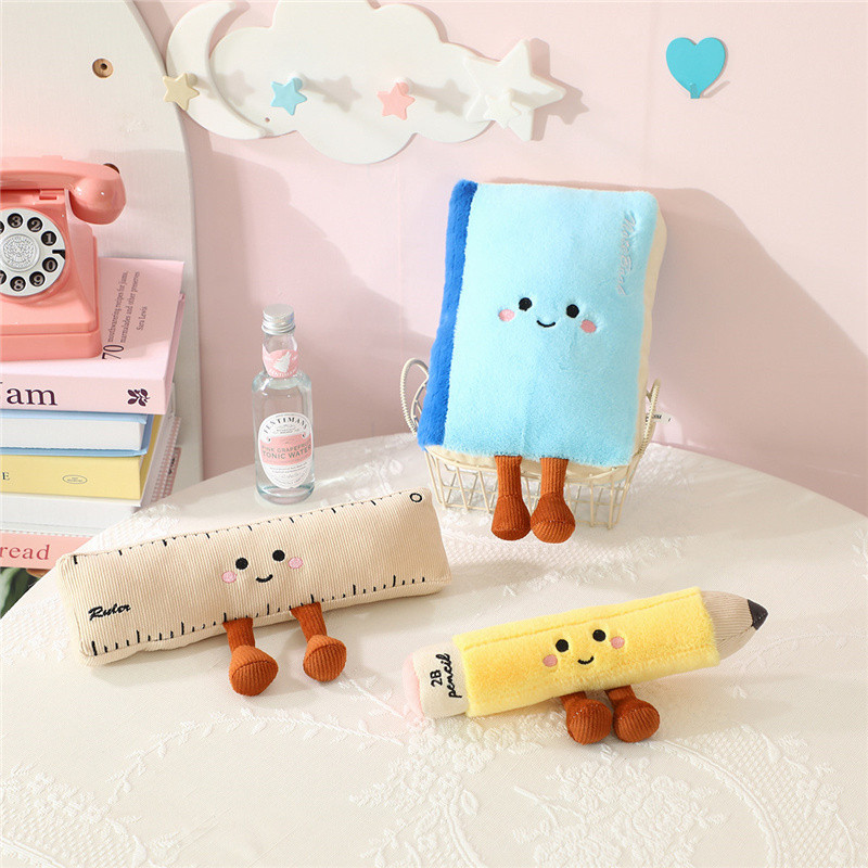 

Cartoon Stationery Series Plush Toys Soft Creative Ruler Pencil Notebook Plushie Pillow Funny Christmas Birthday Gift To Kids