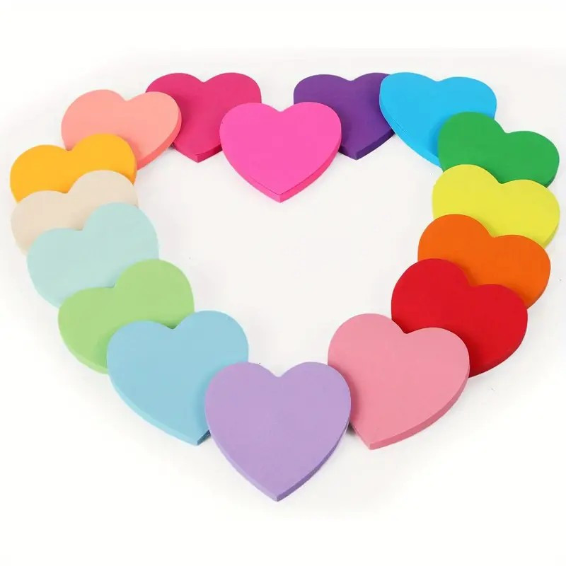 

16 Pcs Heart Shaped Sticky Notes, 16 Colors 25 Sheets/Book, 400 Shape Sticky Notes, Cute Memo Pad Colorful Sticky Note Book