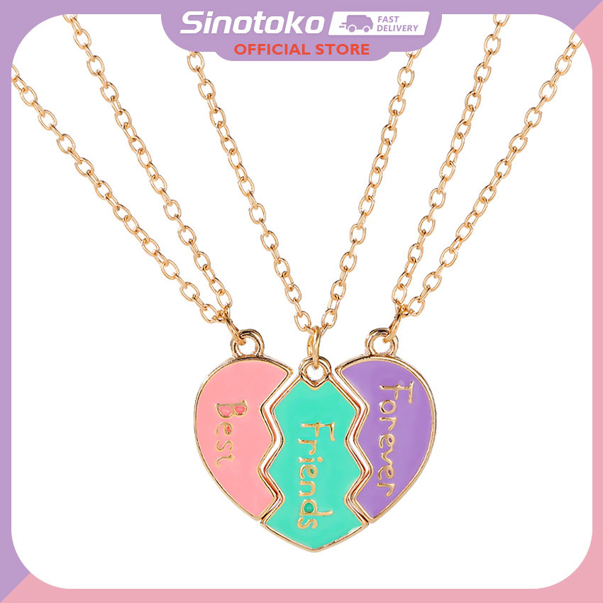 Kalung Persahabatan 3 Orang Magnet Titanium Wanita, Liontin Hati Huruf Splicing