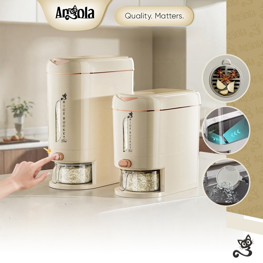 

ANGOLA Dispenser Beras Otomatis 5-10KG E29-E31 Tempat Penyimpanan Beras Food Grade Anti Kutu