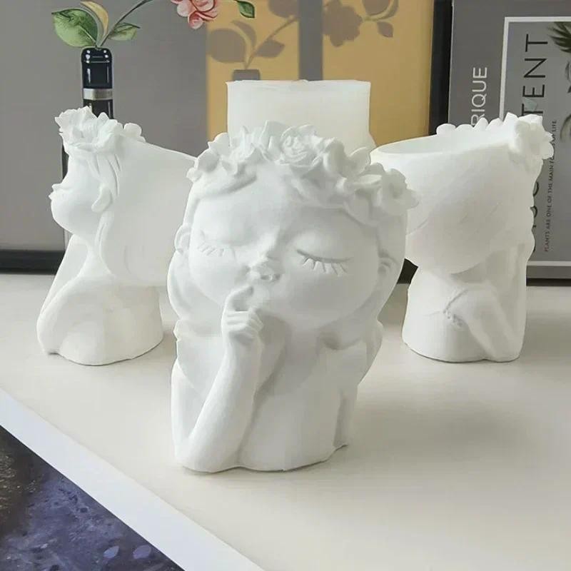 

DIY Sleeping Girl Flower Pot Silicone Mold Storage Pen Holder Flower Pot Gypsum Resin Mold Flower Beauty Drip Silicone Mold