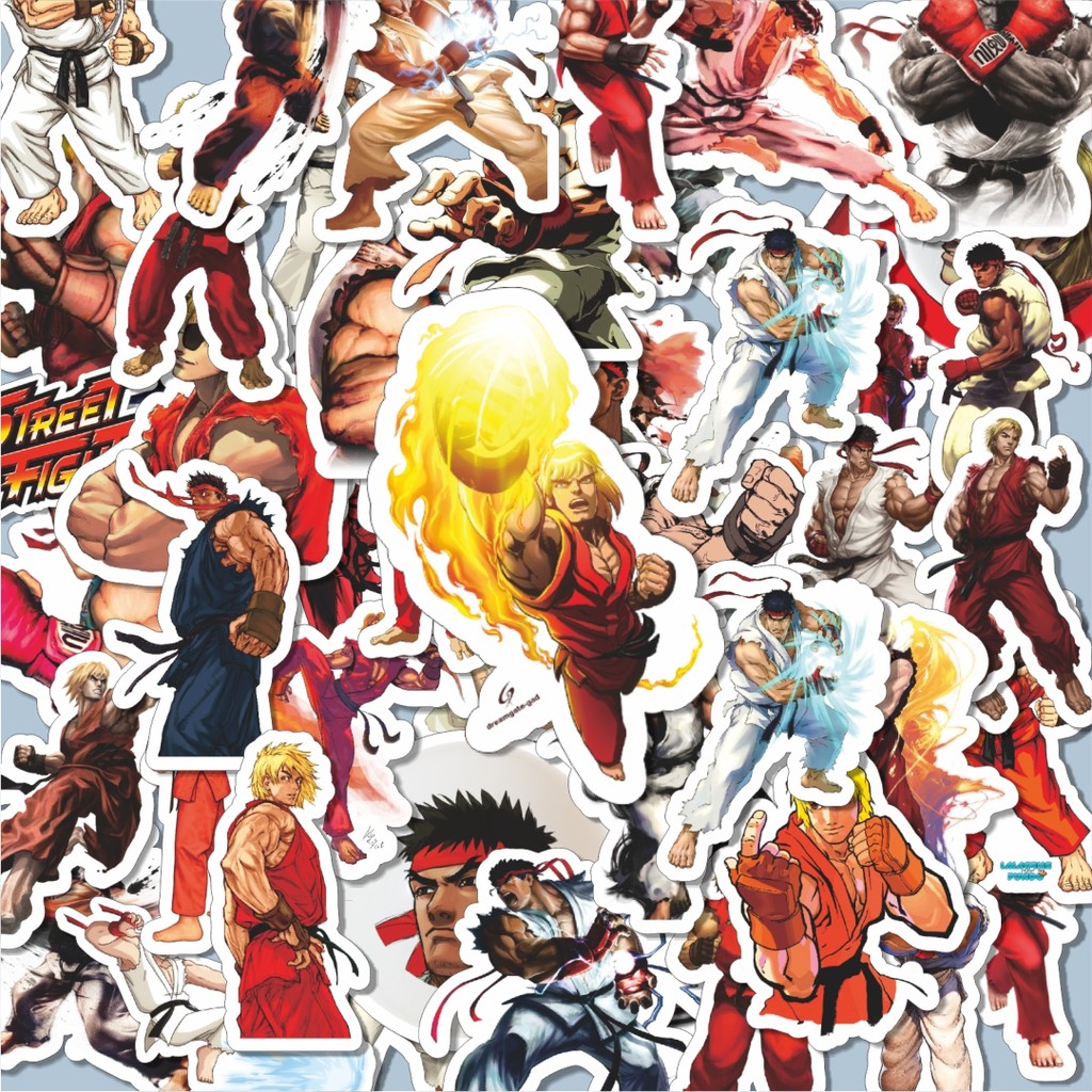 

100PCS Lucu Stiker Game Series Streetfighter Character Ryu And Ken Stiker Aesthetic Stiker Anti Air Stikers Berperekat Waterproof sticker decal buat Motor Helm Buku Journal Koper Casing HP Laptop Botol Minum Hadiah anak