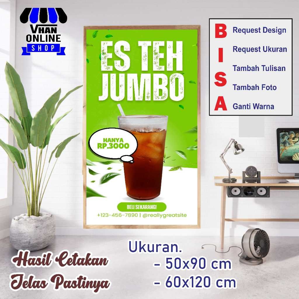 Backdrop Banner Spanduk MMT Es Teh Jumbo Design Warna Hijau Cerah