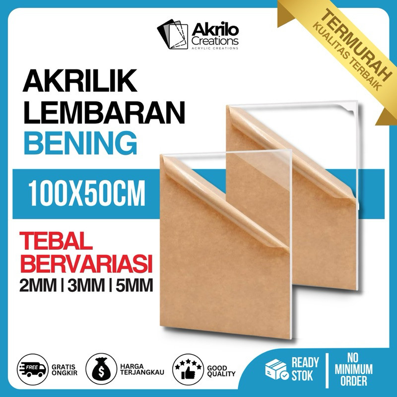 

Akrilik Lembaran 100x50 CM | Acrylic Transparan 2mm 3mm 5mm 50X100CM | Bahan Akrilik
