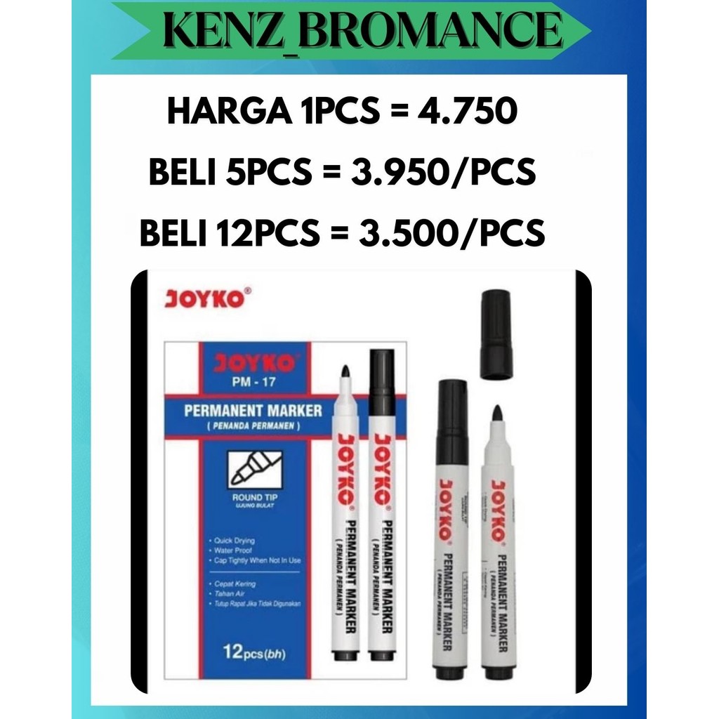 

KENZ SPIDOL PERMANET JOYKO PM-17 PM17 HITAM PERMANENT MARKER ROUND TIP PATEN KALI