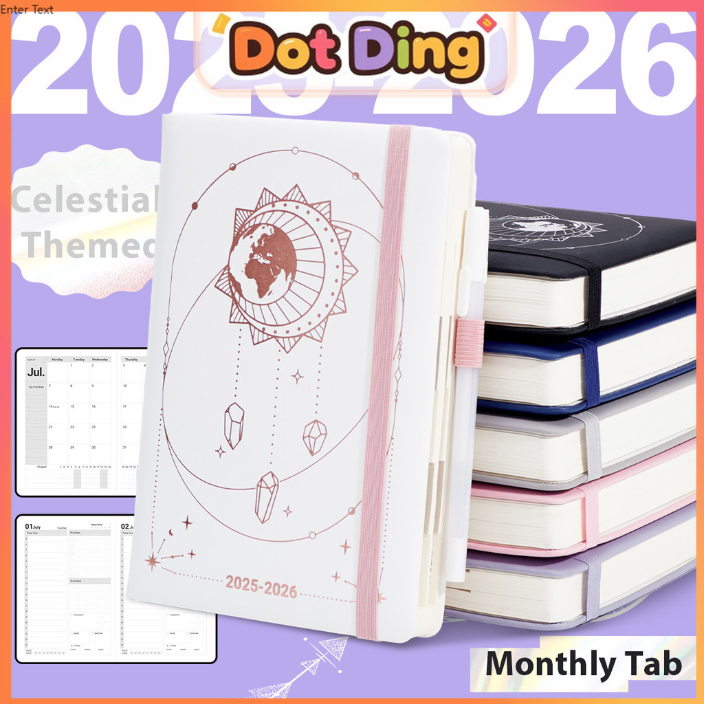 

[DOTDING] Planner A5 2025.7-2026.6 Bulanan & Mingguan Hardcover Cover Tahan Air 80GSM 408 Halaman Notebook Bahasa Inggris Jadwal Pelajar & Kantor Alat Tulis Sekolah