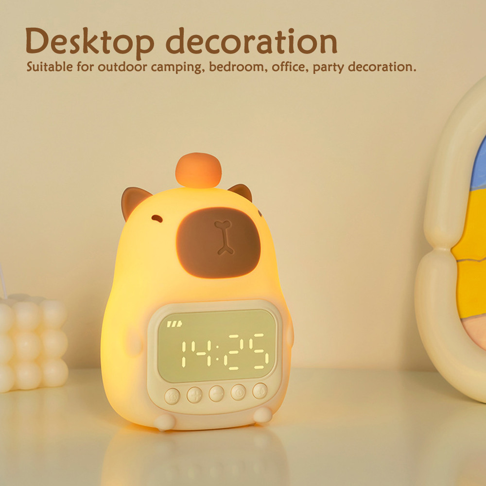 Cute Capybara Clock LED Digital Alarm Clock Rechargeable Table Clock Study Work Clock 12/24H Bedside