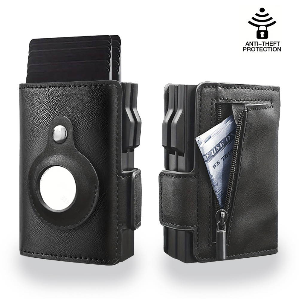 

1pcs Retro Minimalist Men's AirTag Wallet RFID with zipper Coin Wallet Pop Up Multi Credit Card Holder for Apple AirTag