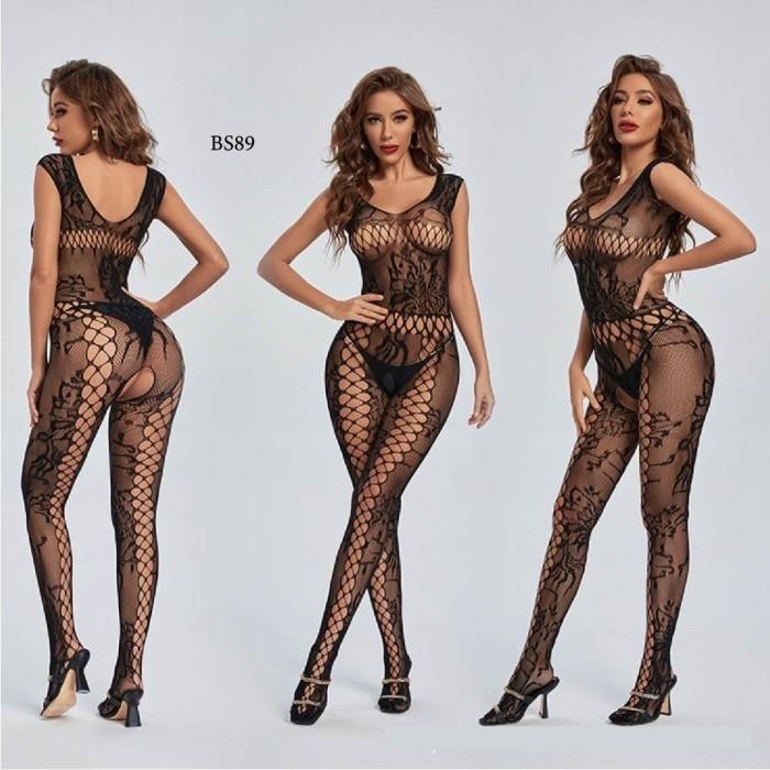 Body Stocking Hitam Jaring Lingerie Full Body Wanita Premium BS89