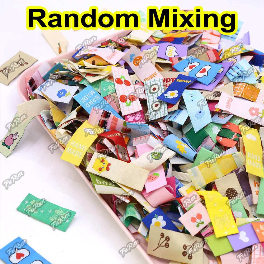 

200pcs Random Mixing Handmade Labels Cute Woven Cotton Labels Embroidery Clothes Tags DIY Handbags Garment Accessories Wholesale
