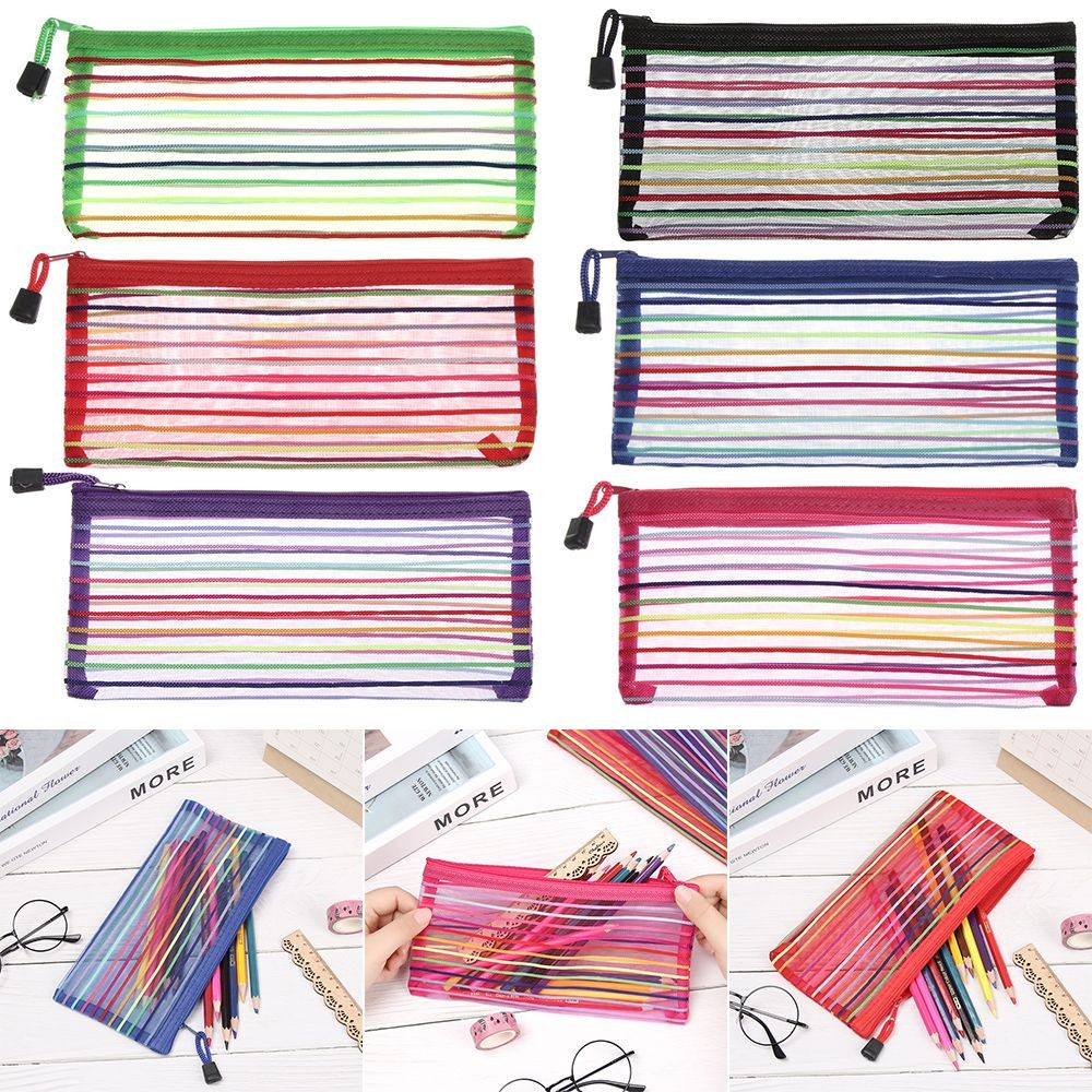 

Simple Rainbow color Mesh Document Bag Multicolor Zipper Stationery Bag Nylon Bag Pencil Case Office Student School Supplies