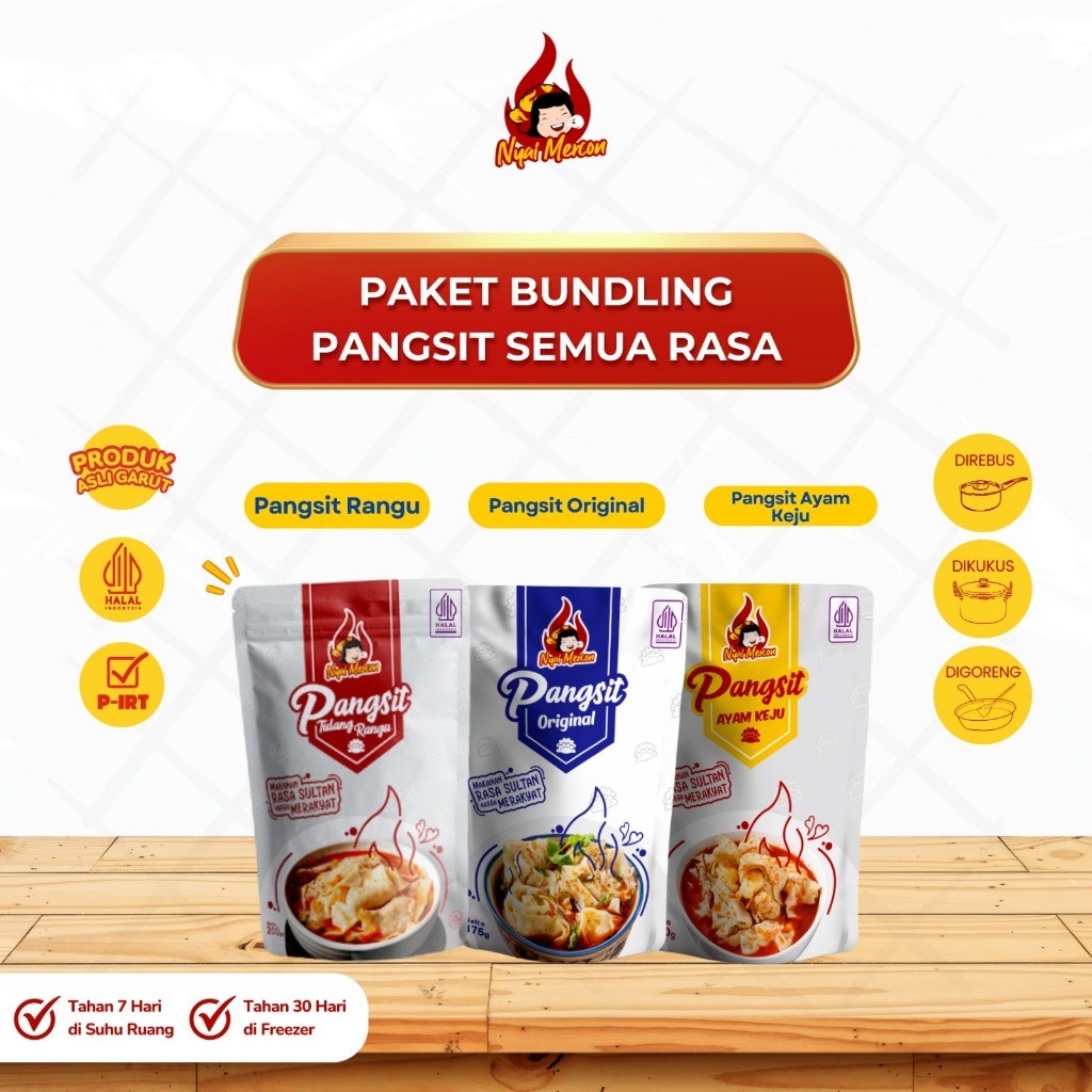 

Nyai Mercon - Paket 3 rasa pangsit (Pangsit Rangu, Pangsit Keju, Pangsit Ori) Nyai Mercon Makanan instan
