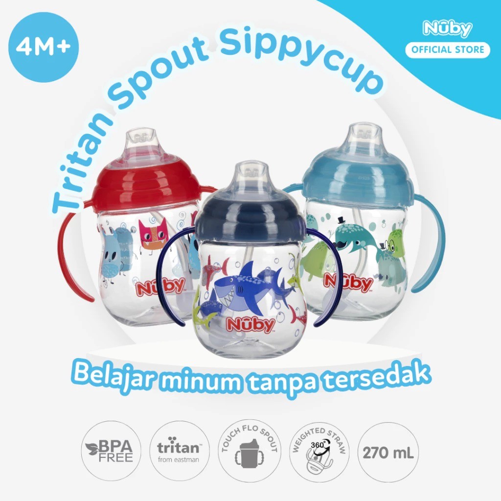 Nuby 360° Tritan Spout Sippy Cup 270ml – Gelas Minum Bayi dengan Bola Pemberat | Anti Tumpah | BPA F