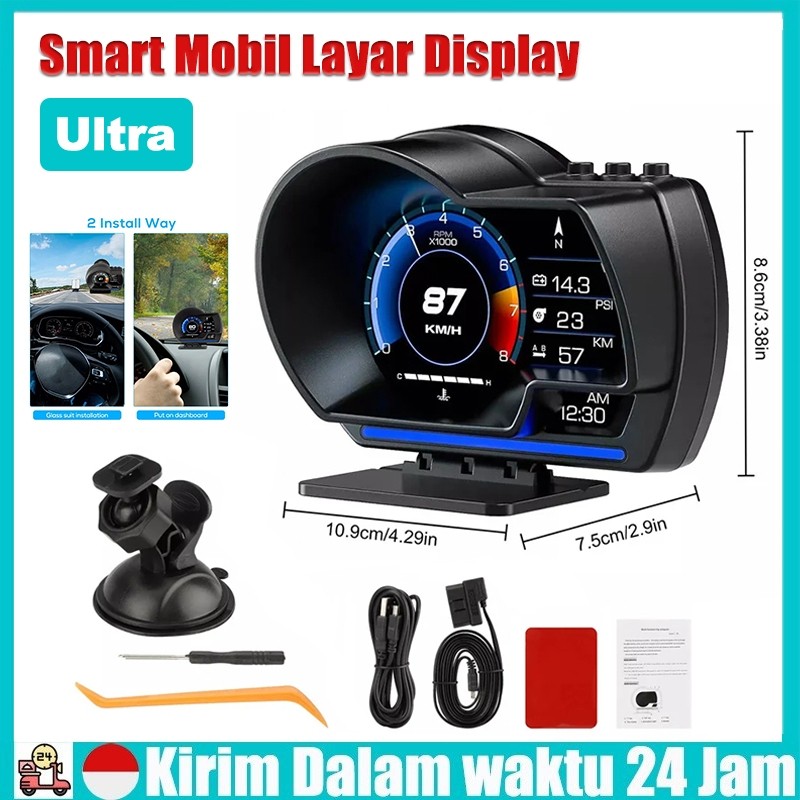 【Stok Tersedia】HUD P6PRO Smart Mobil Layar Display OBD2 + GPS Sistem Ganda Mobil Head Up Display Kod