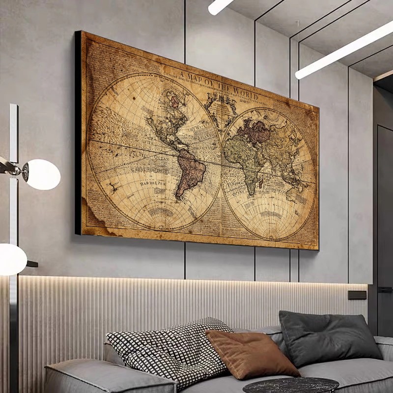 

Vintage Earth Map Of The World Retro Old Picture Canvas Painting For Living Room Poster Prints Home Office Study Wall Art Decor