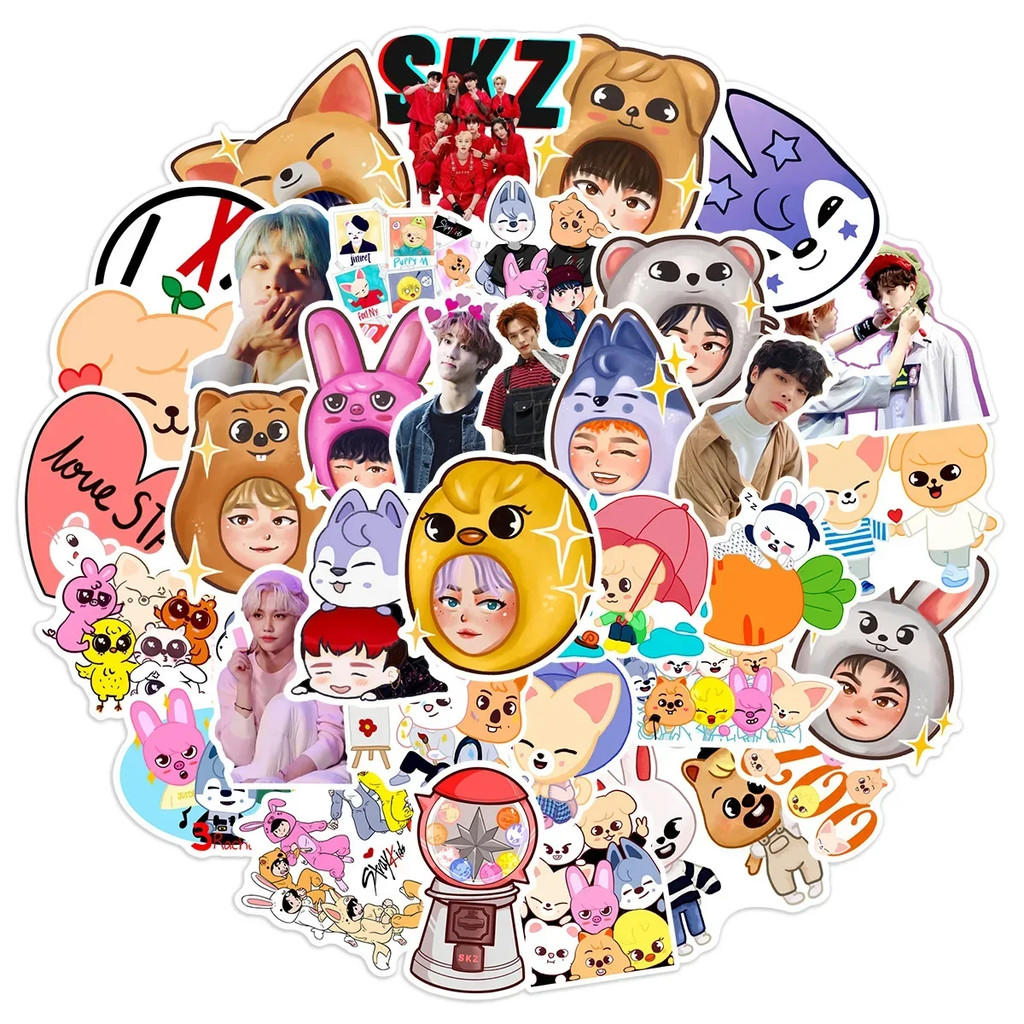 

50Pcs Cute Skz Stickers Cartoon Kpop DIY Stickers Scrapbooking Phone Luggage Skateboard Waterproof Decals