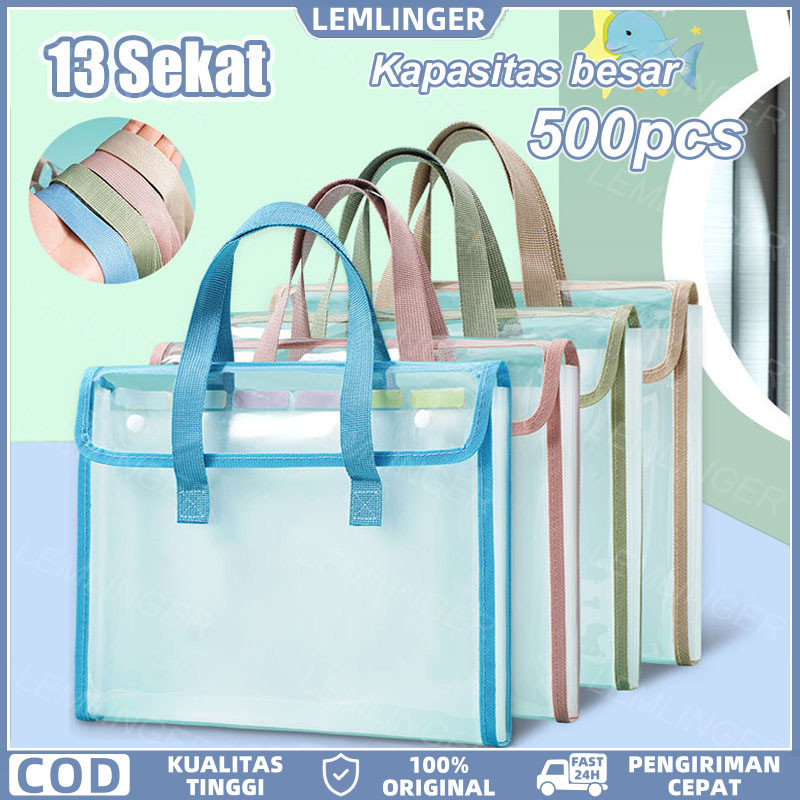 

【LEMLINGER】13 Sekat Transparan File Folder Document Bag Tas Dokumen File A4 Ukuran Folio Tas Berkas Dokumen Map Folder Bag