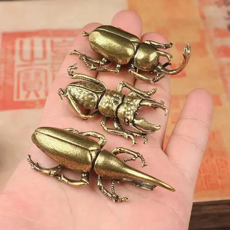 

Solid Brass Beetle Ornaments Creative Unicorn Fairy Simulation Copper Insect Tea Pets Hand-played House Table Gift