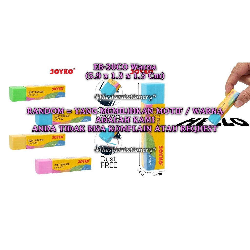 

(1 Biji) GROSIR Penghapus JOYKO EB-30CO Warna / Eraser Penghapus Joyko EB-30CO (1 Biji)
