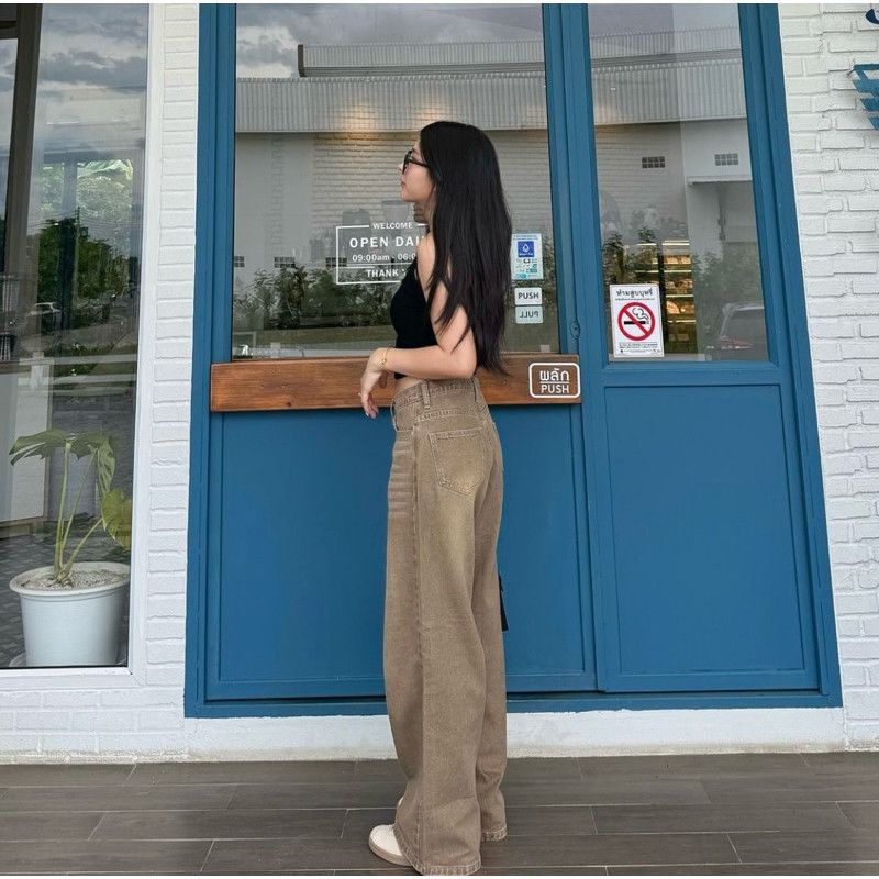 [𝗗𝘆𝗻𝗮𝗿𝗮] - KULOT HIGHWAISTLOOSE JEANS BAGGY MOCCA HENNY