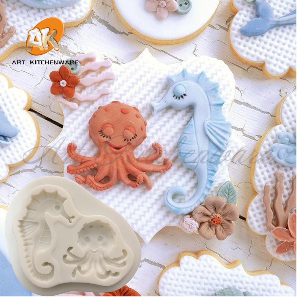 Octopus and Seahorse Silicone Fondant Mold Ocean Animal Theme Fondant Cake Decoration Gum Paste Choc